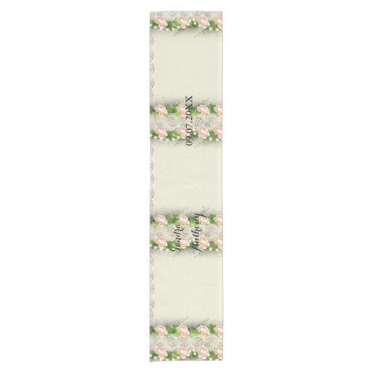  Roos- en Lace Wedding Table Runner Korte Tafelloper (Voorkant)