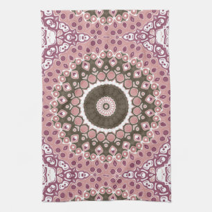 Roos en Mocha Mandala Patroon Bloemige Geometrie Theedoek