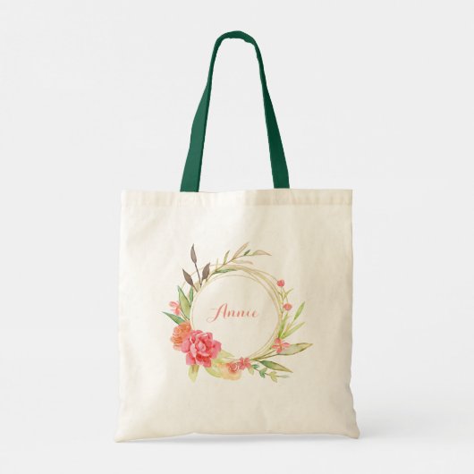 Roos en Peony Flower Wreath Tote Bag (Achterkant)
