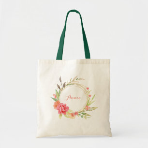 Roos en Peony Flower Wreath Tote Bag