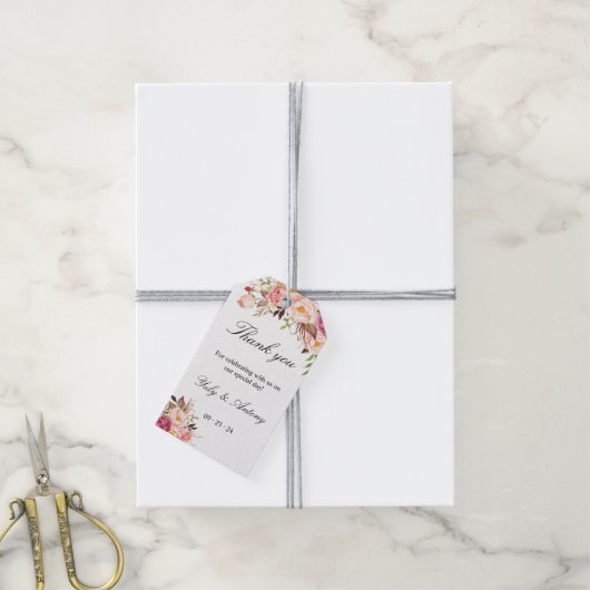 Roos en perzik Waterverf bruiloft dank u gunst Cadeaulabel (Met Touw)