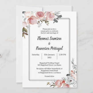 Roos en Thistle Waterverf Wedding Invitation Kaart