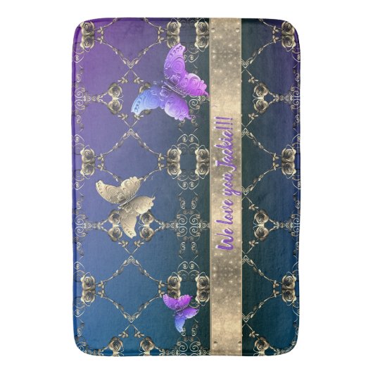 Roos en Vlinder  Badmat w/Text (Voorkant Verticaal)