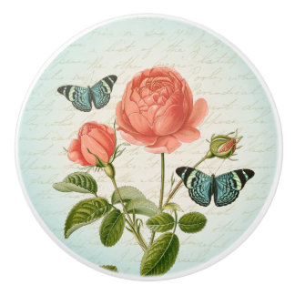 Roos en vlinder  florale keramische knol knop