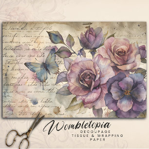  Roos en vlinder op oude script ontkoppeling Tissuepapier