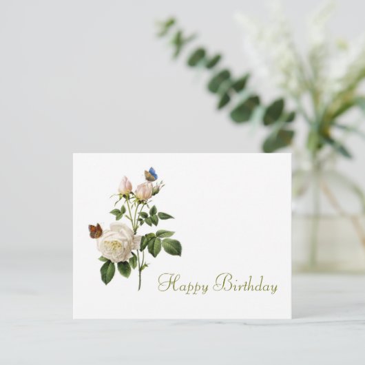 roos en vlinders gefeliciteerd briefkaart (Staand voorkant)