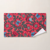 Roos en vlinders in rood en blauw bad handdoek (Handdoek)