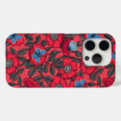 Roos en vlinders in rood en blauw Case-Mate iPhone case (Achterkant (horizontaal))
