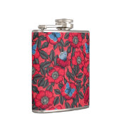 Roos en vlinders in rood en blauw heupfles (Rechts)