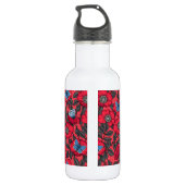 Roos en vlinders in rood en blauw waterfles  (Achterkant)