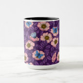 Roos en vlinders in roze en paarse mok (Midden)