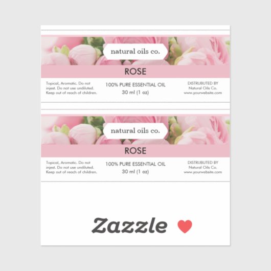 Roos Etherische oliën Geurstof flesetiket Sticker (Vel)