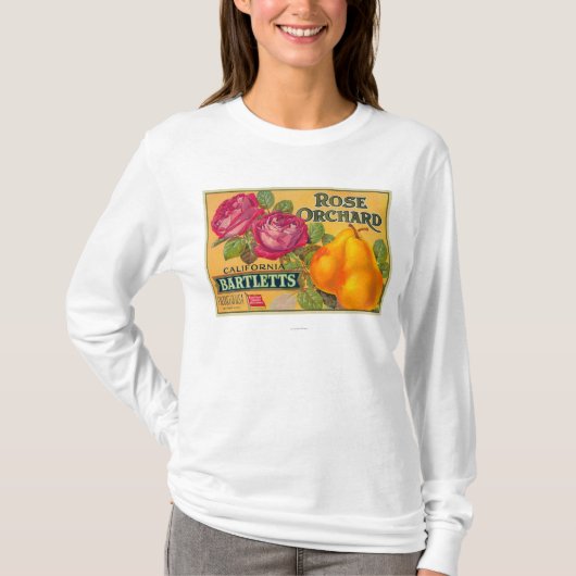 Roos Etiket op peren T-shirt (Voorkant)