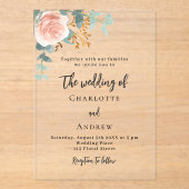 Roos eucalyptus blush bruiloft duidelijk acryl uitnodigingen (Voorkant)