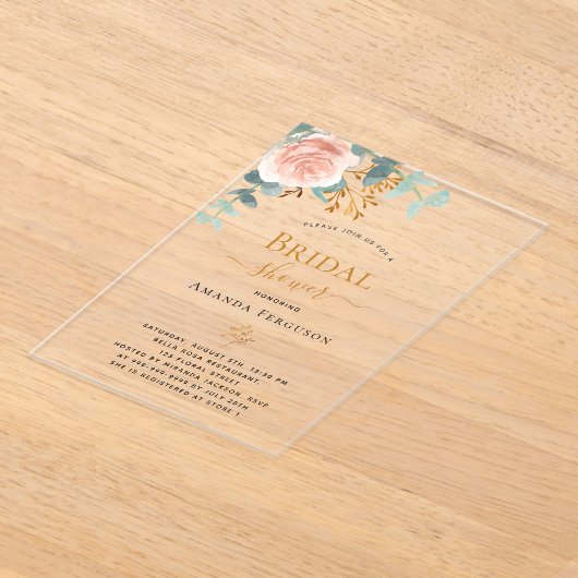 Roos eucalyptus blush vrijgezellenfeest acryl uitnodigingen (Laagn)