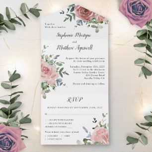 Roos Eucalyptus Botanical Wedding All In One Uitnodiging