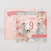 Roos Fairy Ballet Verjaardagsuitnodiging Kaart (Voorkant / Achterkant)