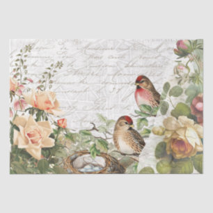 Roos Flora Bird Nest Pink French Script Decoupage Tissuepapier