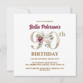 Roos Floral B 90th Birthday Party Kaart (Voorkant)