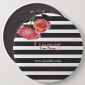 Roos Floral Black & White Stripes - Button (Voorkant /achterkant)