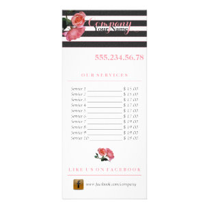 Roos Floral Black & White Stripes - RackCard Flyer Reclamekaart