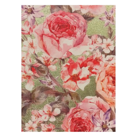 Roos Floral Bloom Raspberry Pink Waterverf Tafelkleed (Voorkant)