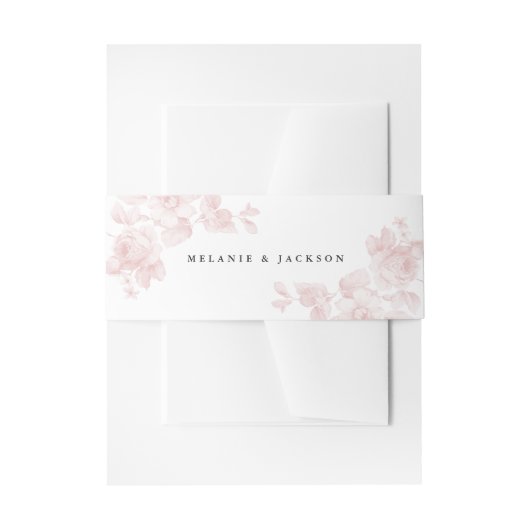 Roos Floral Blush Pink Wedding Uitnodigingen Wikkel (Voorkant Voorbeeld)
