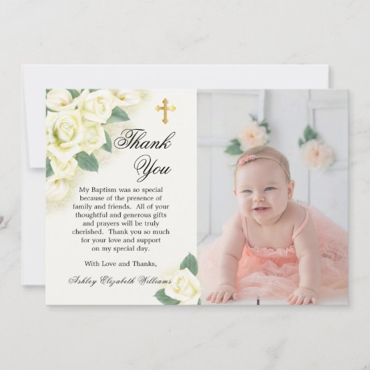 Roos Floral Bouquet Baptism Foto bedankt (Voorkant)