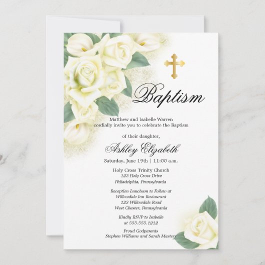 Roos Floral Bouquet Baptism Uitnodiging (Voorkant)