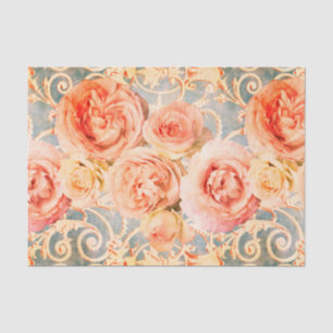  Roos Floral Damask Coral Peach Tissuepapier