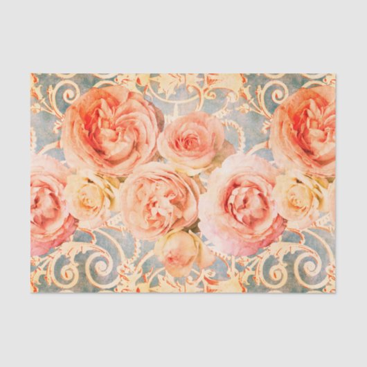 Roos Floral Damask Coral Peach Tissuepapier (Voorkant)