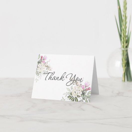 Roos Floral en Greenery Shower Hartelijk dank Bedankkaart (Voorkant)