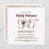Roos Floral F 90th Birthday Party Invitation Kaart (Voorkant / Achterkant)