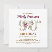 Roos Floral F 90th Birthday Party Invitation Kaart (Voorkant)