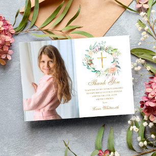 Roos Floral Garland First Heilige CommunFoto Bedankkaart