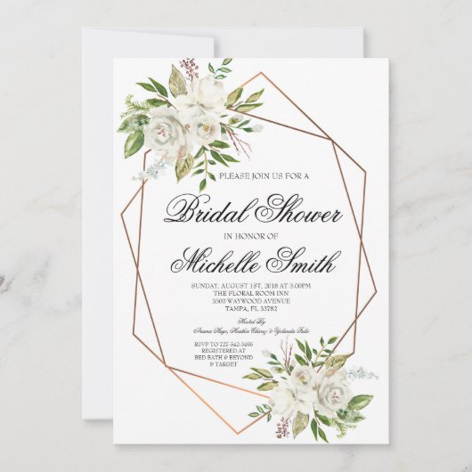 Roos Floral Geometric Bridal Shower Kaart (Voorkant)