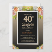 Roos Floral Gold Surprise 40th Birthday Dinner Kaart (Voorkant)
