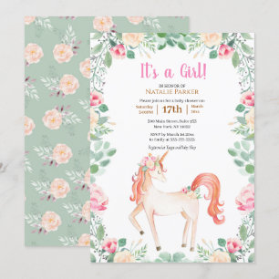 Roos Floral Greenery Girl Baby shower Kaart