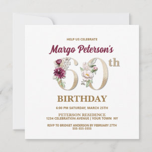Roos Floral M 60th Birthday Party Invitation Kaart