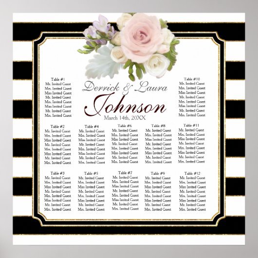 Roos Floral Modern Reception Table Seating Chart Poster (Voorkant)