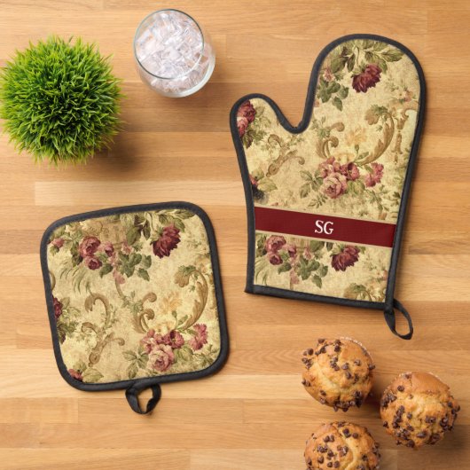  Roos Floral Ovenwant & Pannenlap Set (Top down)