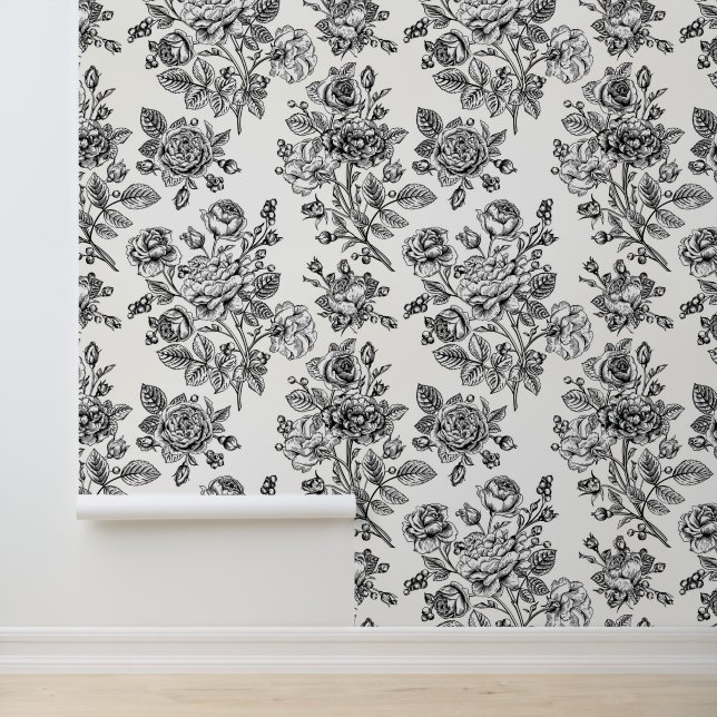 Roos Floral Pattern Behang (Applicatie)