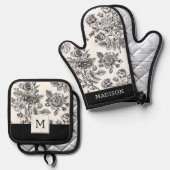  Roos Floral Pattern Ovenwant & Pannenlap Set (Voorkant / Achterkant)