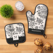  Roos Floral Pattern Ovenwant & Pannenlap Set (Top down)