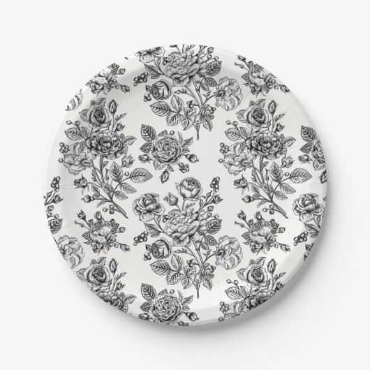 Roos Floral Pattern Papieren Bordje (Voorkant)