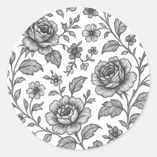 Roos Floral Pattern Ronde Sticker (Voorkant)