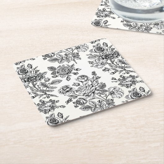  Roos Floral Pattern Vierkante Kartonnen Onderzetter (Schuin)