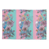 Roos Floral Rozen Budgie Bird Womans Pink Aqua Kussensloop (Achterkant)