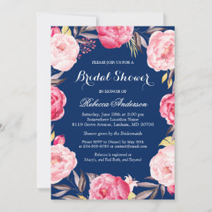 Roos Floral Wreath Navy Blue Vrijgezellenfeest Kaart