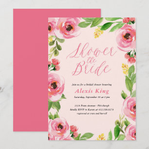 Roos Floral Wreator Bridal Shower Invitation Kaart
